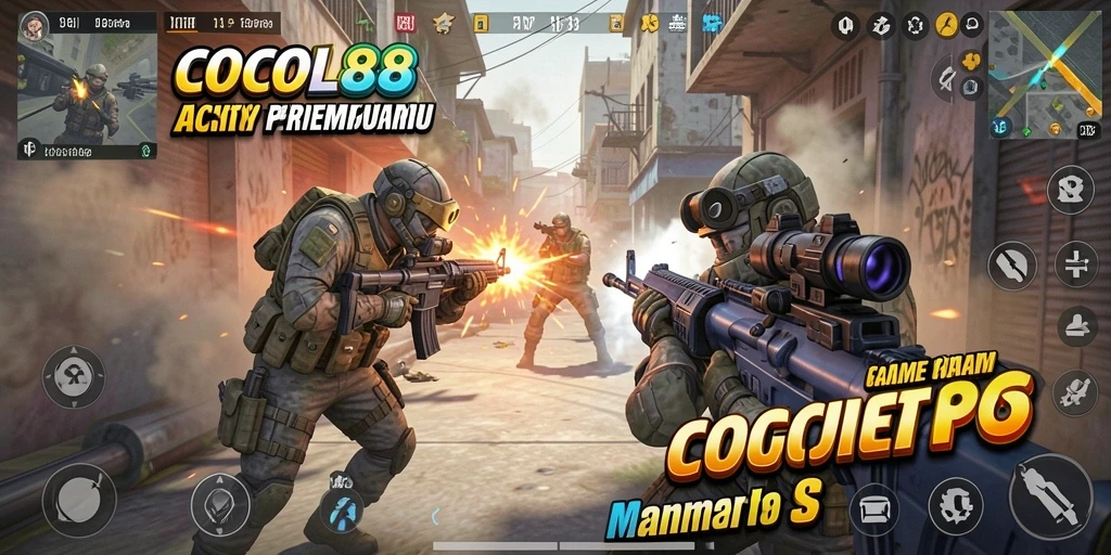 Tangkapan layar COCOL88 menampilkan aksi pertempuran dinamis dalam game FPS.