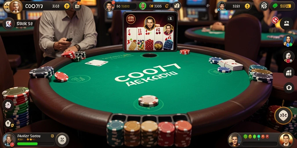 Tampilan gameplay Poker seru di COO77 dengan pemain aktif.