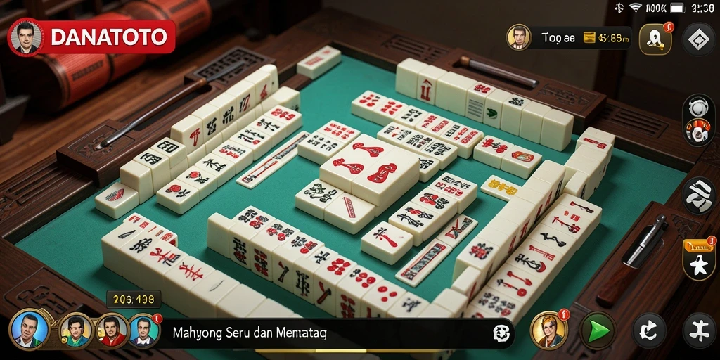 Tampilan gameplay seru Mahjong di DANATOTO dengan ubin berwarna-warni.