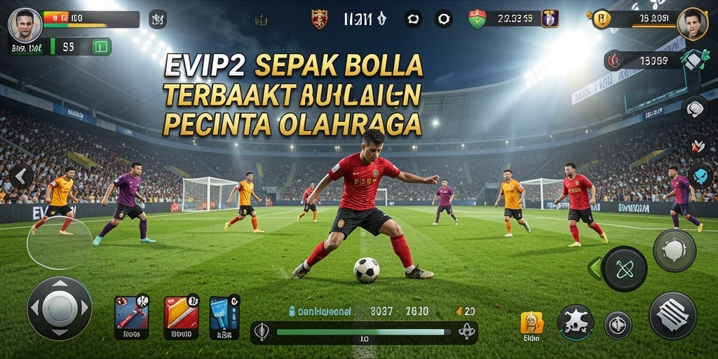 Screenshot EVIP2 menampilkan aksi permainan sepak bola yang seru dan grafis menakjubkan.