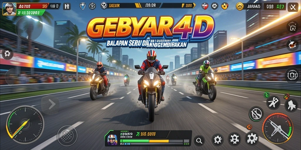 Tangkapan layar dari gameplay balapan GEBYAR4D yang seru dan mendebarkan.