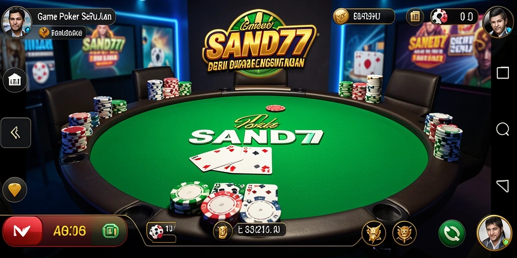 Screenshot gameplay SAND77 menampilkan aksi seru dalam bermain Poker.