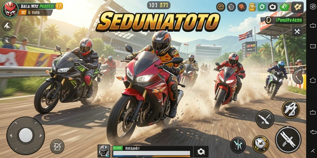 Tampilan gameplay SEDUNIATOTO yang menampilkan aksi balapan mendebarkan.