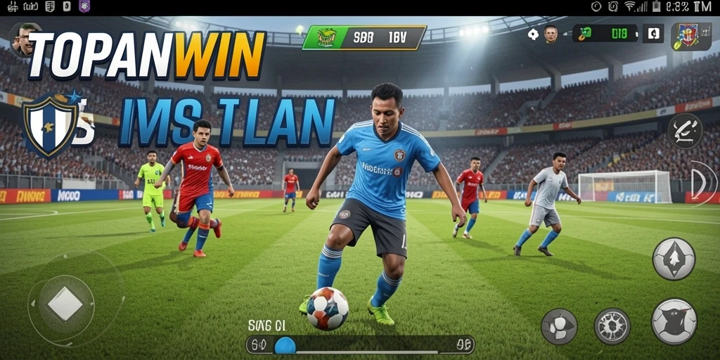 Screenshot gameplay TOPANWIN menampilkan aksi seru pemain di lapangan.